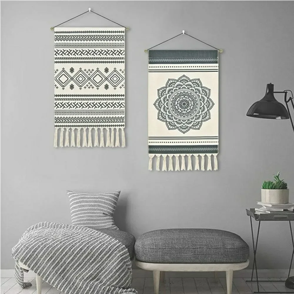 2 Pcs Macrame Woven Mandala tapestry